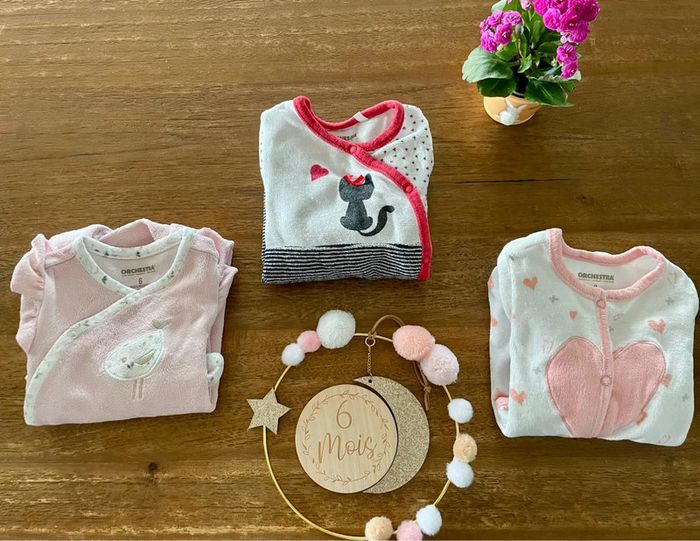 Lot de 3 pyjamas velours filles - 6 mois