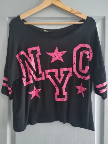 T-shirt manches courtes oversize femme - Taille M / 38 - Mim - Noir et fuchsia