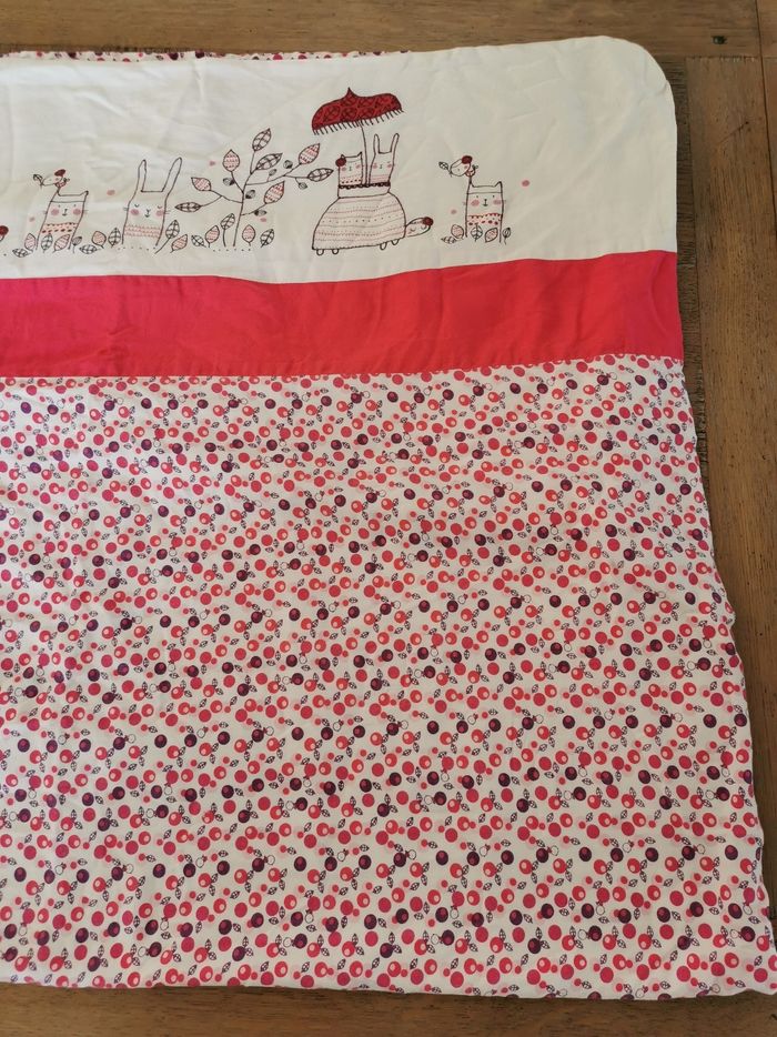 Housse de couette et taie d'oreiller bébé enfant fille lapin rose et blanc 100 X 165 cms - photo numéro 2