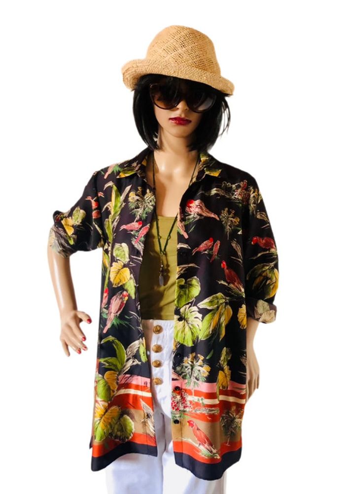 🌿🦜Chemise esprit Jungle Chic Zara tropical shirt🌿🦜 - photo numéro 3