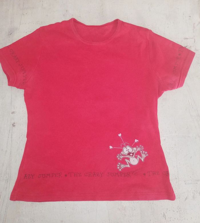 T Shirt rouge T 2 ( 38 ) avec grenouille " The crazy jumper " #FemmeM