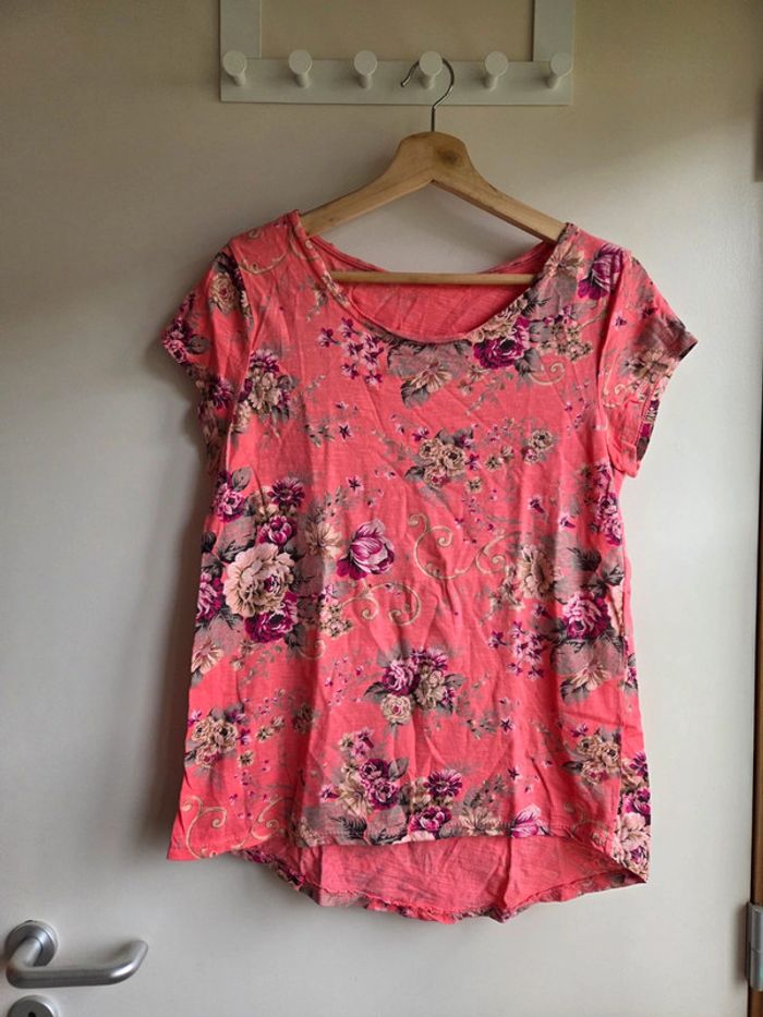 T-shirt fleuri corail made in italy - taille m