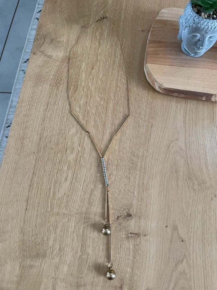 Long collier doré strass - photo numéro 2