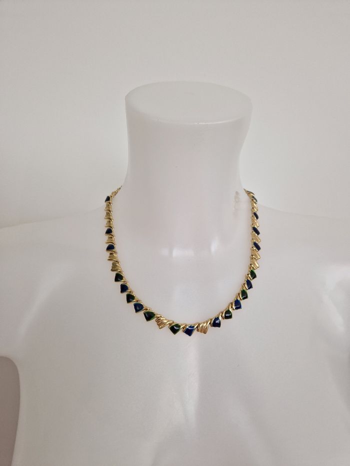 Collier vintage doré avec du bleu, vert - photo numéro 2