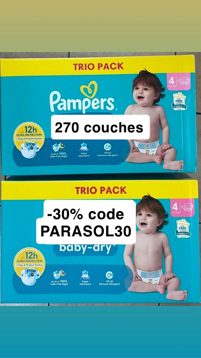 270 couches taille 4 Pampers baby dry