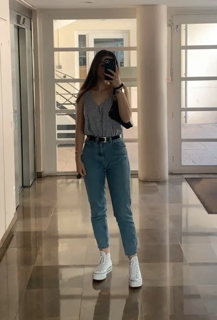 Jean Mom bleu
