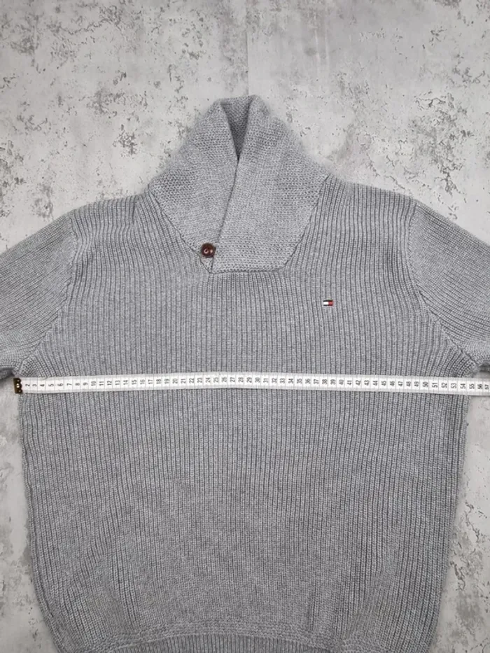Pull col châle Tommy Hilfiger gris – Taille M Homme (mesures en photos) - photo numéro 6