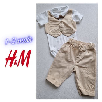 Ensemble H&M beige/blanc 1-2 mois