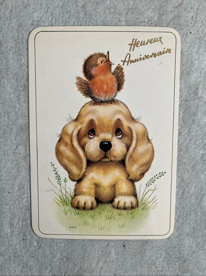 Lot 2 cartes heureux anniversaire chien avec oiseau