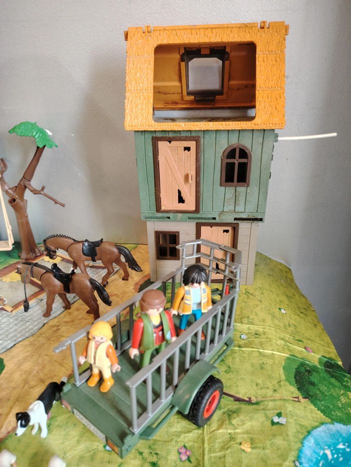 Lot playmobil grande ferme silo country + grange + remorque + tapis - photo numéro 8