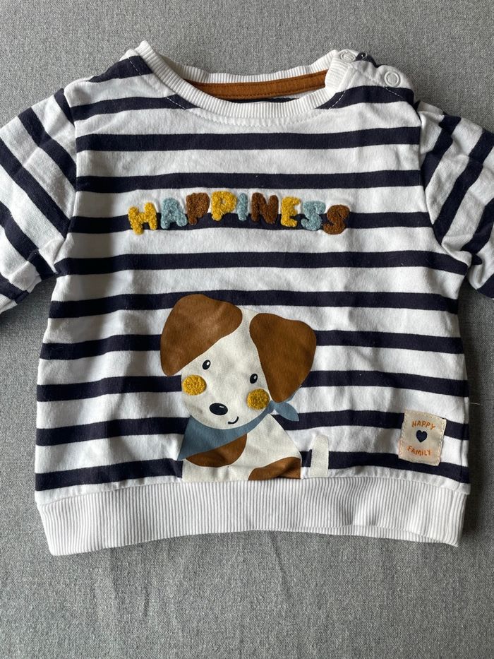 Pull bébé 6 mois rayé “Happiness” – Mes Petits Cailloux - photo numéro 2