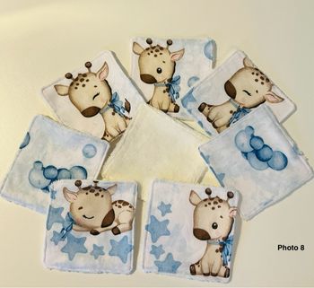 Lingettes lavables X8. Coton/éponge. Petite girafe