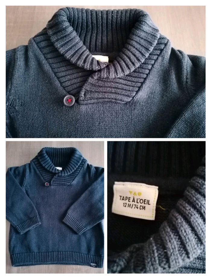 Pull col châle marine TAO 12 mois - photo numéro 2