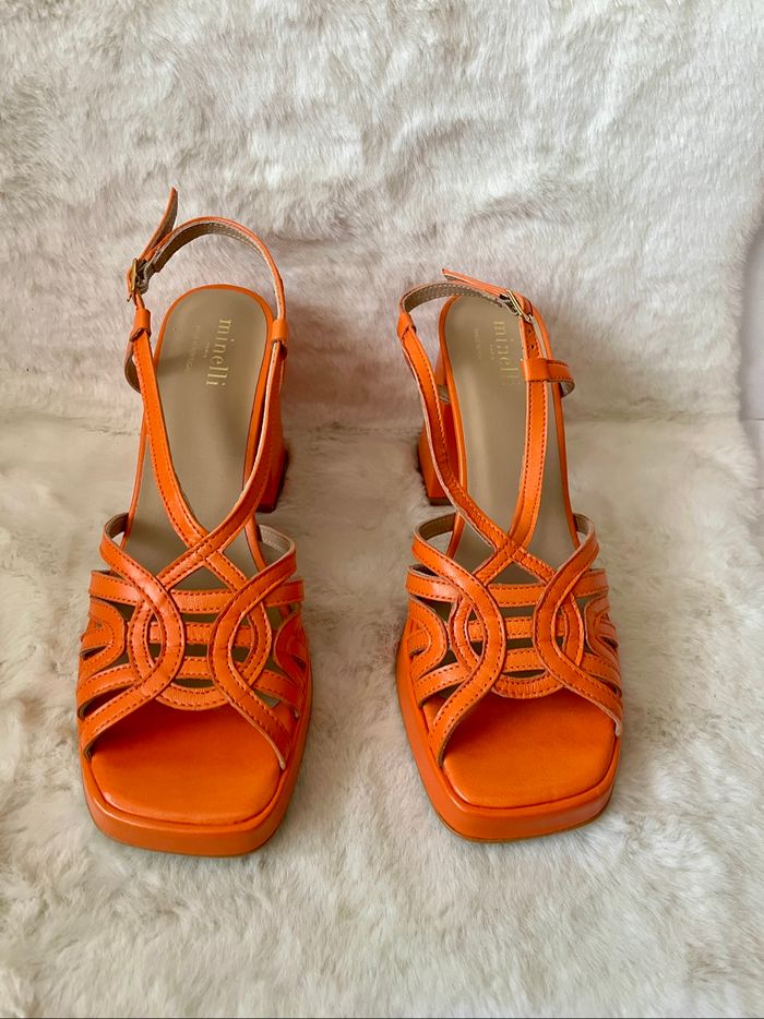 Sandales oranges en cuir avec bride Minelli, talons 10 cm, pointure 39 - photo numéro 2