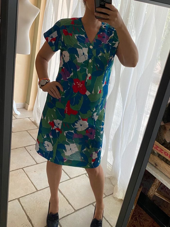 Robe rétro à grosses fleurs vintage XL - photo numéro 8
