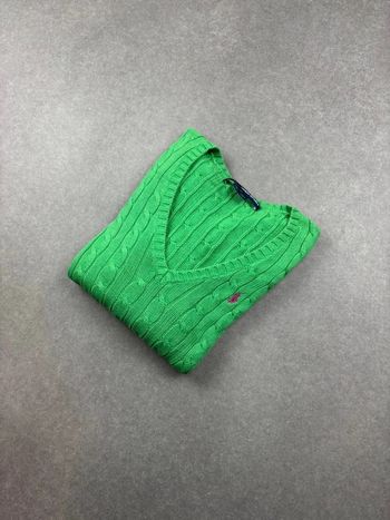 Pull d’hiver torsadé en maille Ralph Lauren vert col V taille M