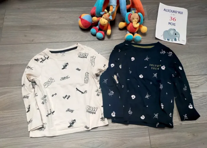 2 T shirts manches longues garçon 3 ans Kiabi