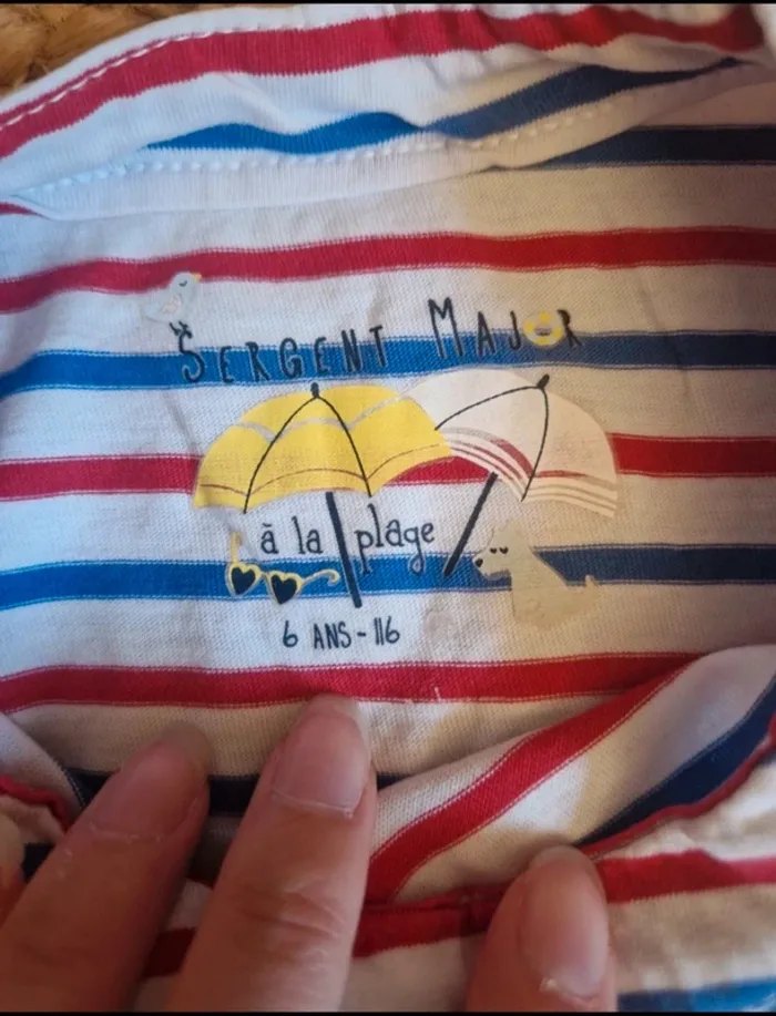 Jolie tee-shirt blanc à rayure plage fille sergent major 6 ans - photo numéro 4