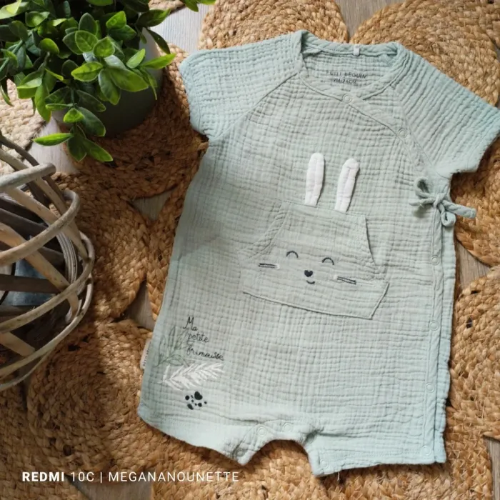 🐰🍃 Barboteuse gaze de coton – Petit Béguin – Gamme Frimousse – 9 mois / 74 cm – Très bon état - photo numéro 3
