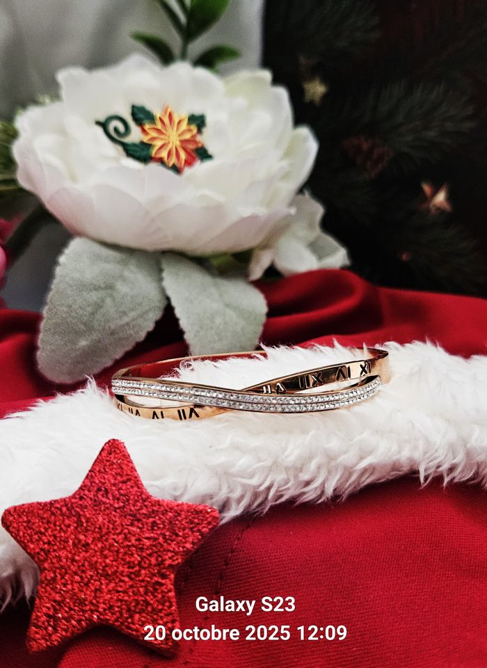 Bracelet Métal Rosé Double Rang – Strass & Chiffres Romains