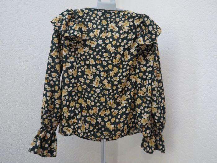 blouse fleurie vert foncé manches longues volantées - photo numéro 6