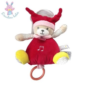 Doudou Ours Brioche musical rose fuchsia jaune Baby Nat
