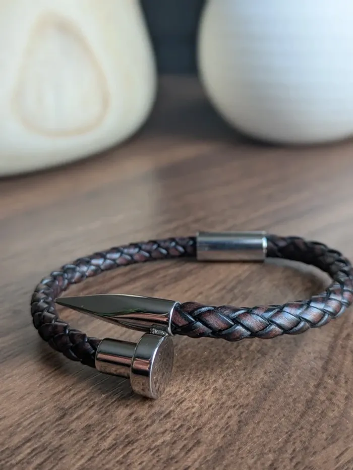 Bracelet en cuir marron homme idée cadeau fêtes des pères - photo numéro 2