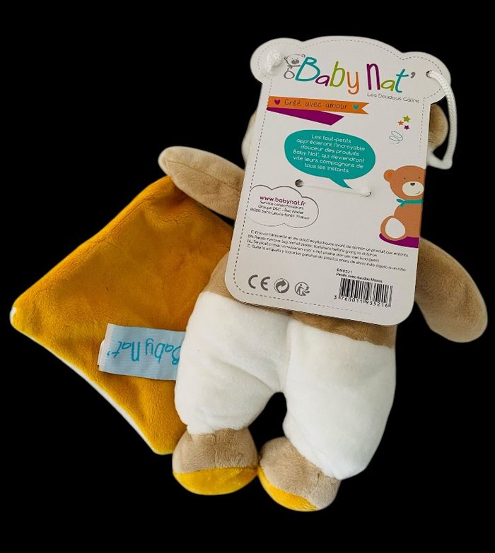 ❤️ Doudou Lion Maxou Mouchoir Blanc  Beige Jaune Bleu Baby Nat Babynat - photo numéro 2