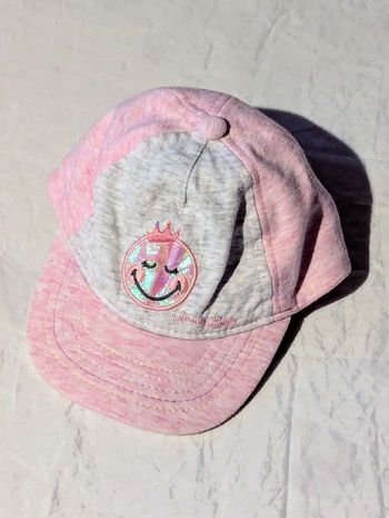 Casquette Rose Ecusson Smiley Couronne Flot Ruban Arrière Vêtement Accessoire Petits Enfants Bébés