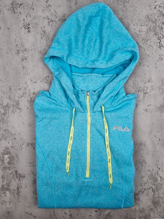 Pull à capuche Fila 1/4 Zip turquoise – Taille M Femme (mesures en photos) - photo numéro 2