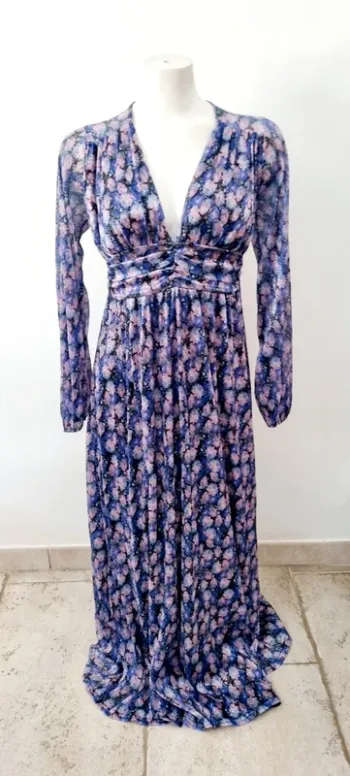 Robe longue maille violette et rose brillante lurex dos nu 38