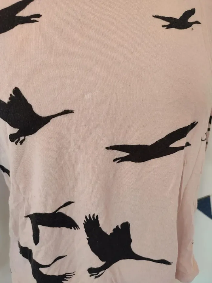 T-shirt fluide rose noir H&M léger oiseau XS - photo numéro 2