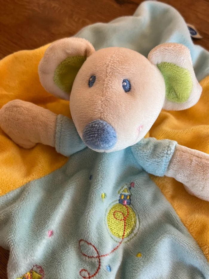 Doudou souris turquoise et jaune mots d’enfants - photo numéro 2