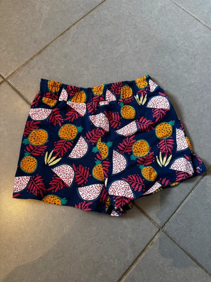 Short souple - TAO - Ananas, Pastèque, Grenades, Feuilles - Bleu marine - 6ans