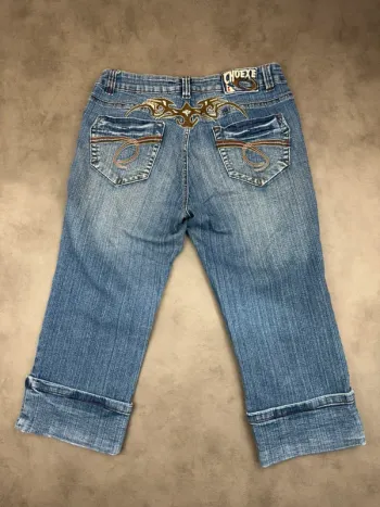 Pantacourt Denim en jeans Vintage à motifs brodé Y2k 00’s Taille 42