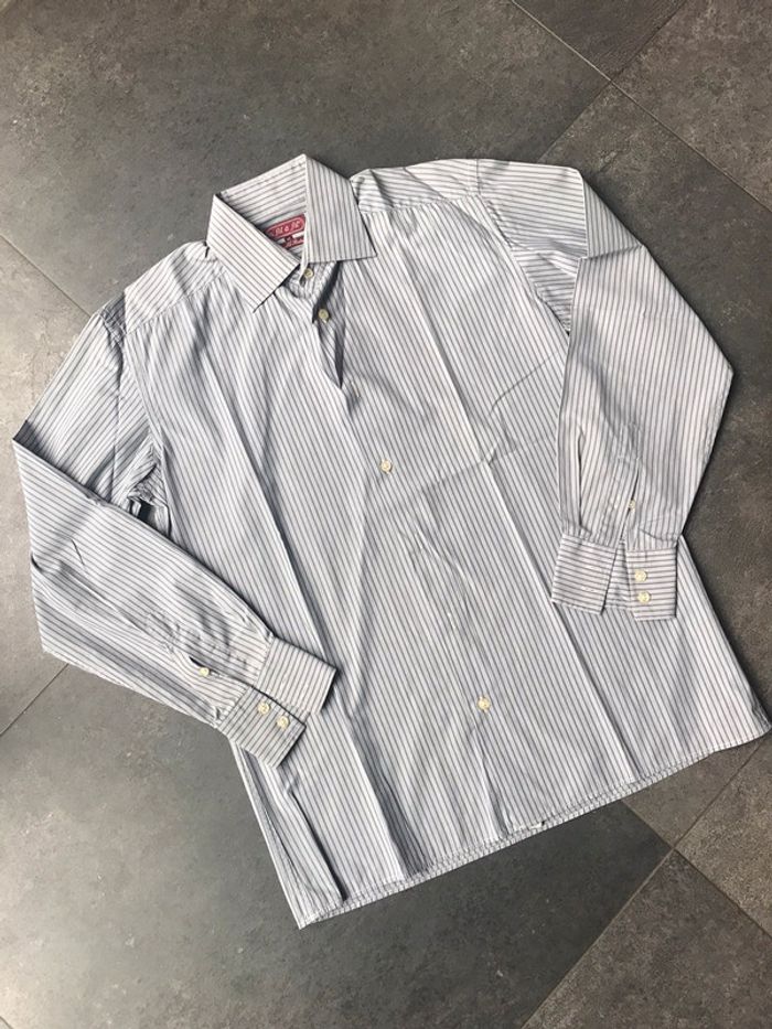 Chemise homme grise à rayures Fil à fil T 40