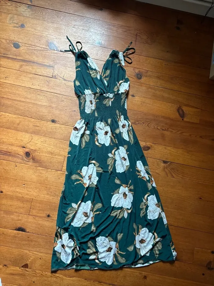 Robe longue verte à fleurs – Taille unique