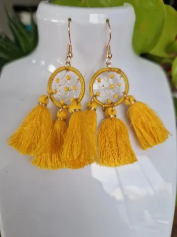 Boucles d'oreilles fantaisies jaunes attrape-reve