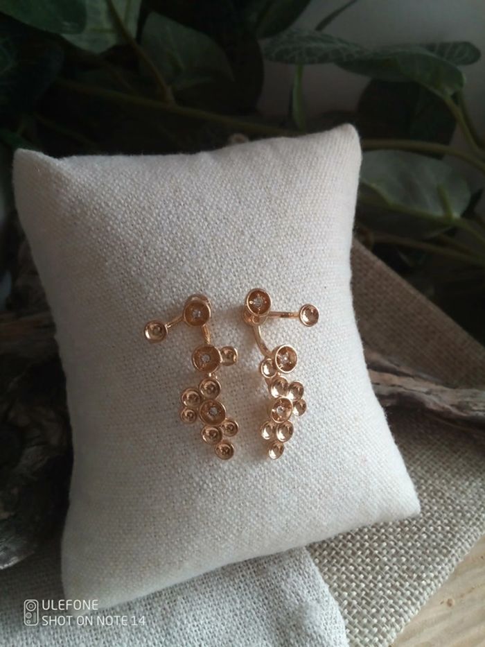 Boucles d'oreilles bohèmes nébuleuses dorées et zircons - photo numéro 3