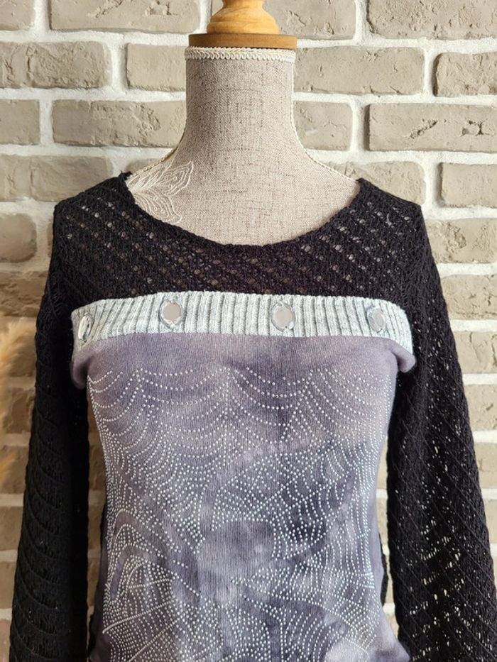 Pull vintage maille crochet et strass - photo numéro 2