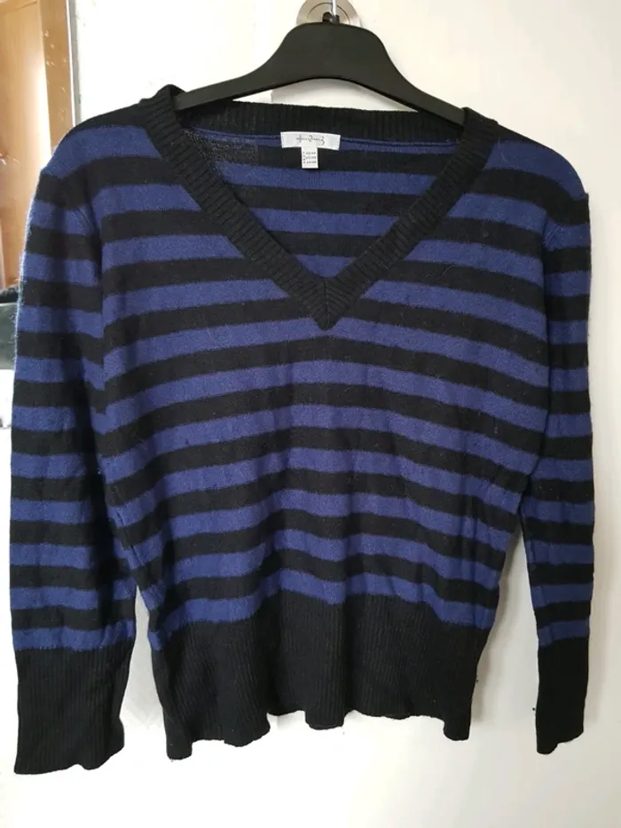 Pull fin bleu rayé, marque 123, taille 42/44