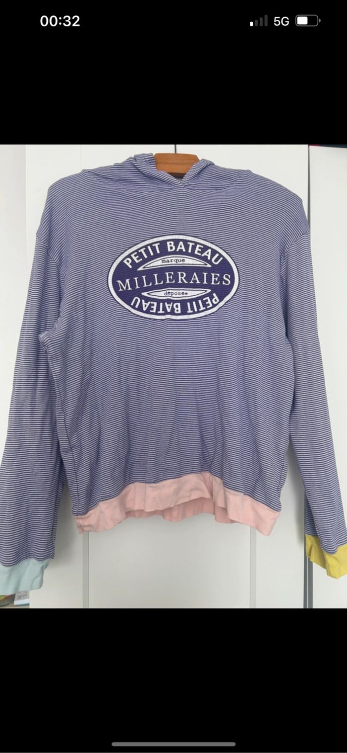 Sweat à capuche petit bateau milleraies