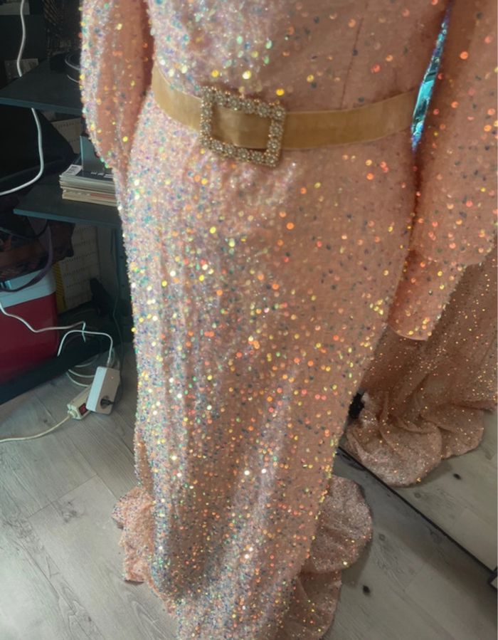 robe avec traîne 42 sequin abricot cein strass - photo numéro 10