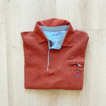 EL 1966 Polo à Col V Orange Corail Homme Exclusive Vintage Y2K en très bon état (Taille L)