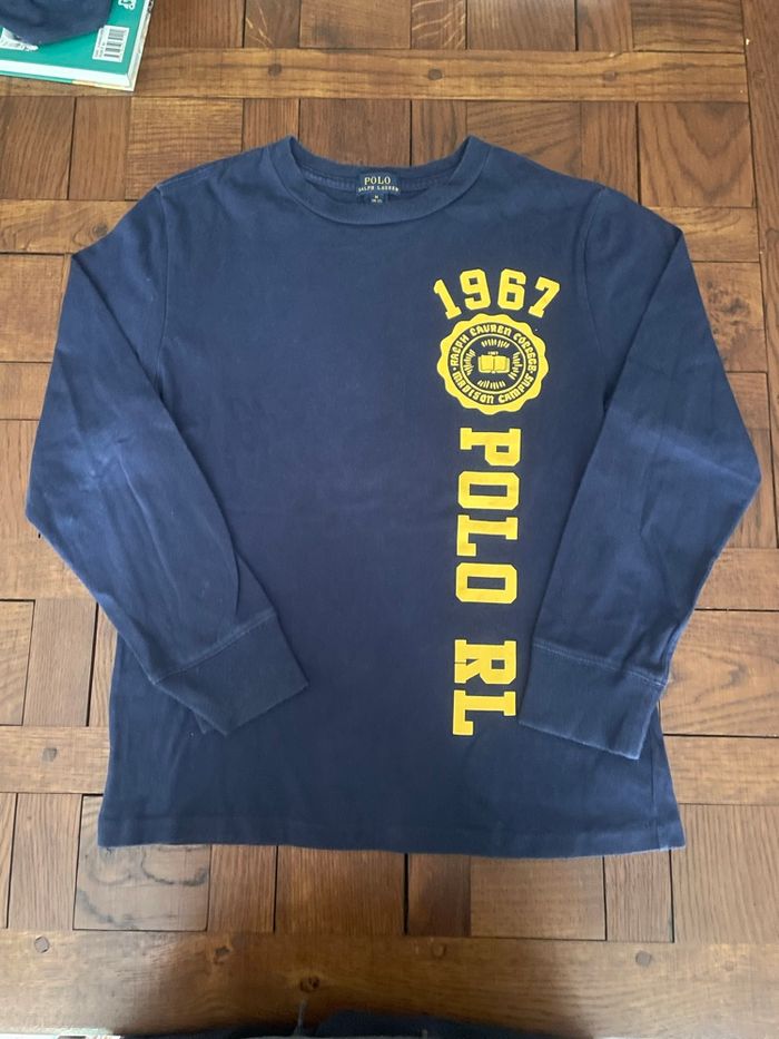 Tee shirt manche longue Ralph Lauren bleu marine logo jaune taille M (10-12 ans) - photo numéro 3