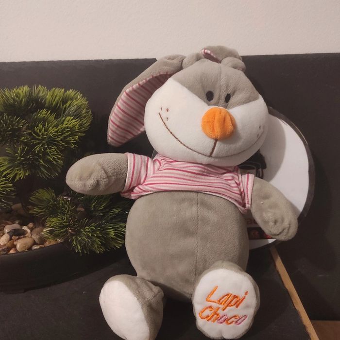 Doudou Peluche Plush Fizzy Lapin Gris Blanc Maillot Rose Rayé Lapi Choco Orange  #geektradedoudou