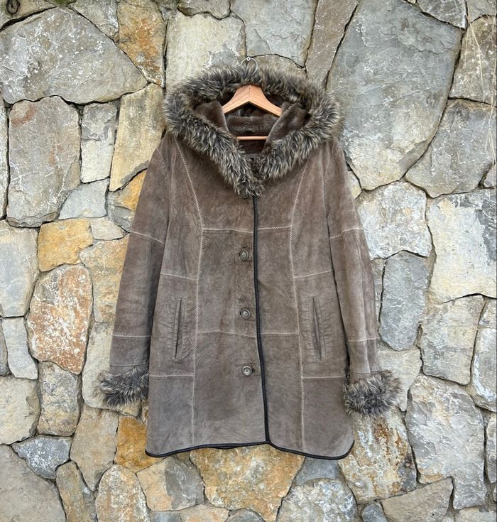 Manteau d’hiver Saki, cuir retourné, shearling, vintage y2k beige taupe, femme 46 - photo numéro 2