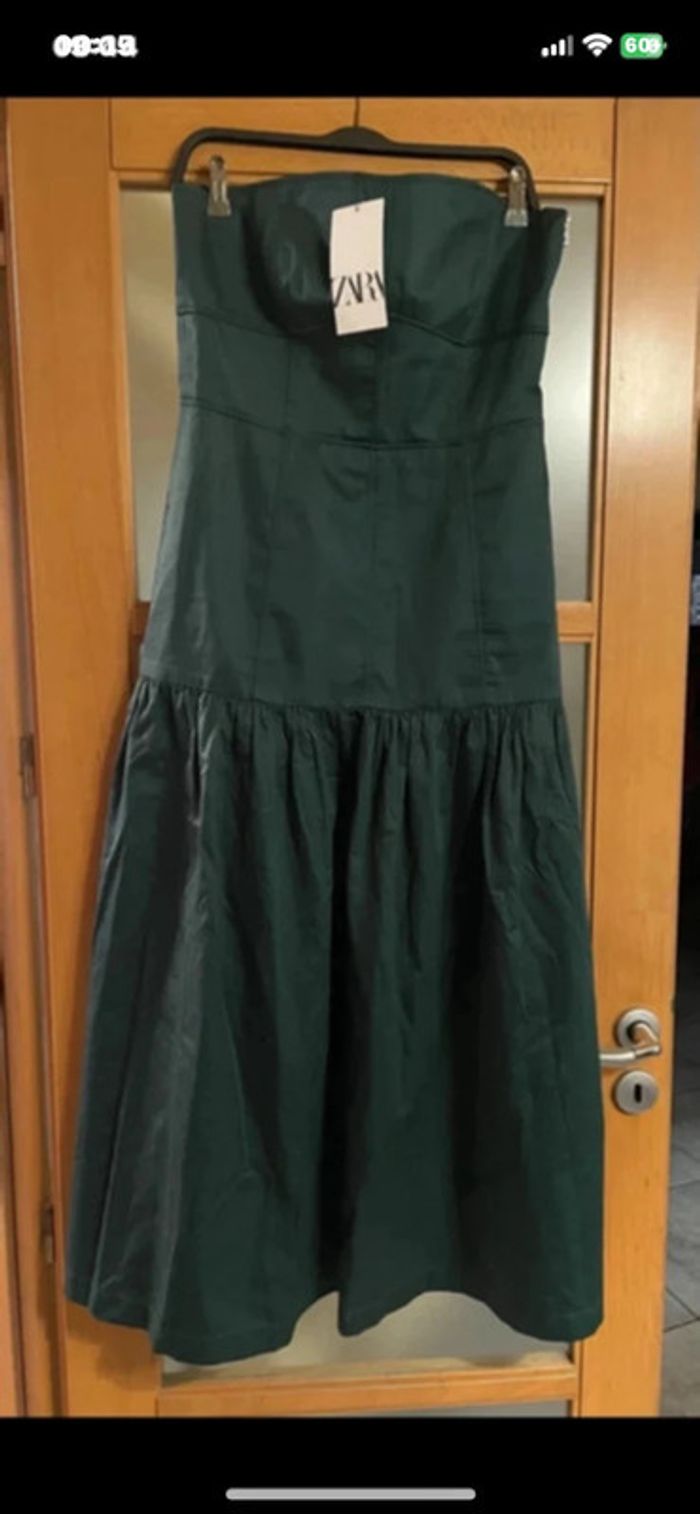 robe longue corset bustier taille L vert foncé Zara. - photo numéro 5