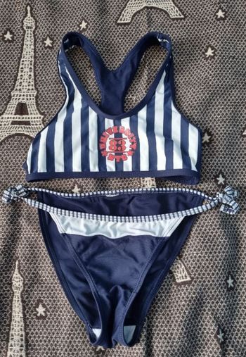 Maillot de bain 2 pièces marine et blanc 10ans