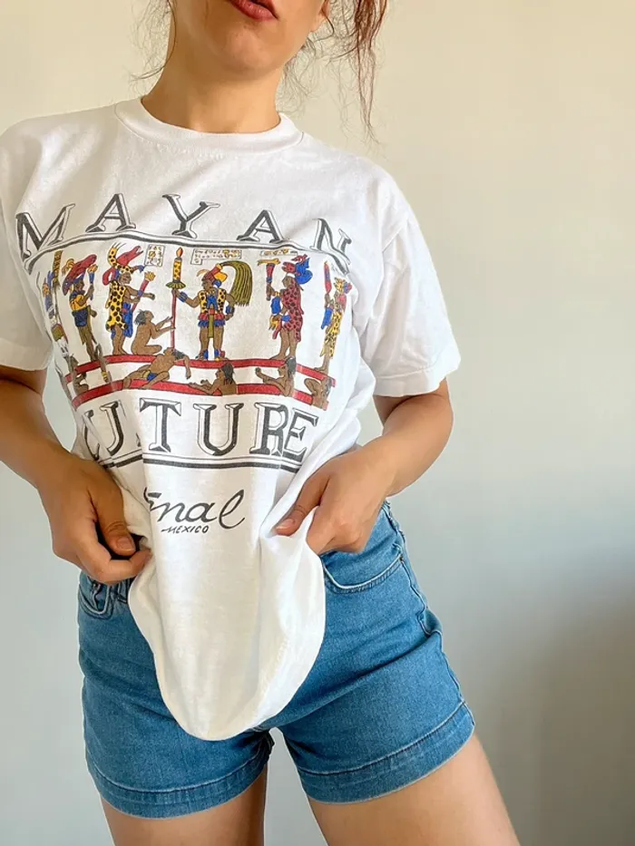 T-shirt vintage à motifs maya en coton taille M - photo numéro 6